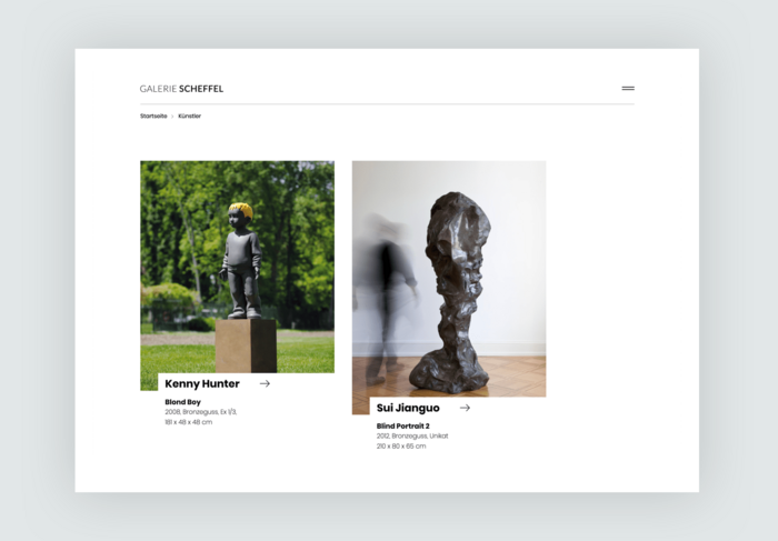 Galerie Scheffel TYPO3-Projekt Website Relaunch: Künstler Übersicht Screenshot