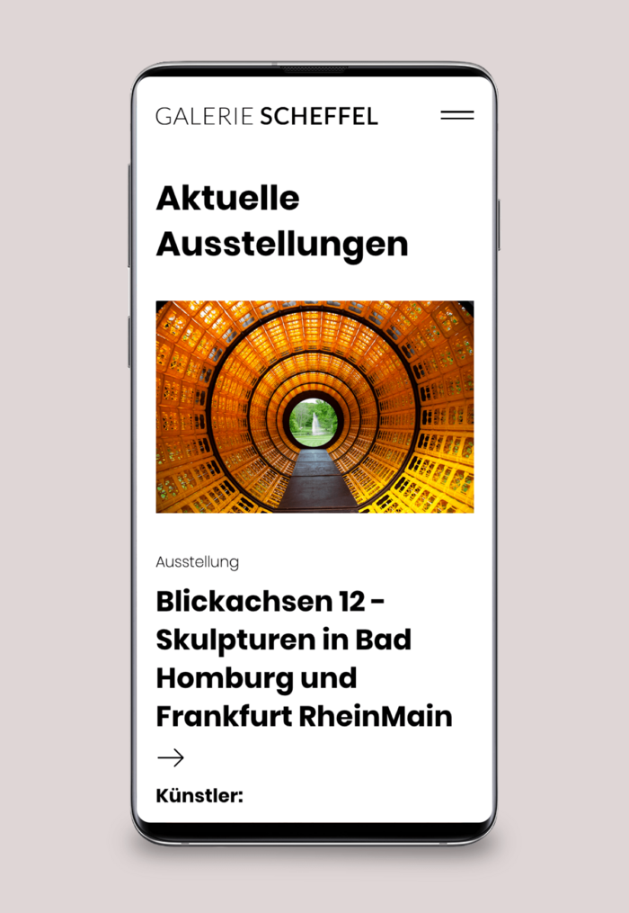 Galerie Scheffel TYPO3-Projekt Website Relaunch: Aktuelle Ausstellungen Mobile Screenshot