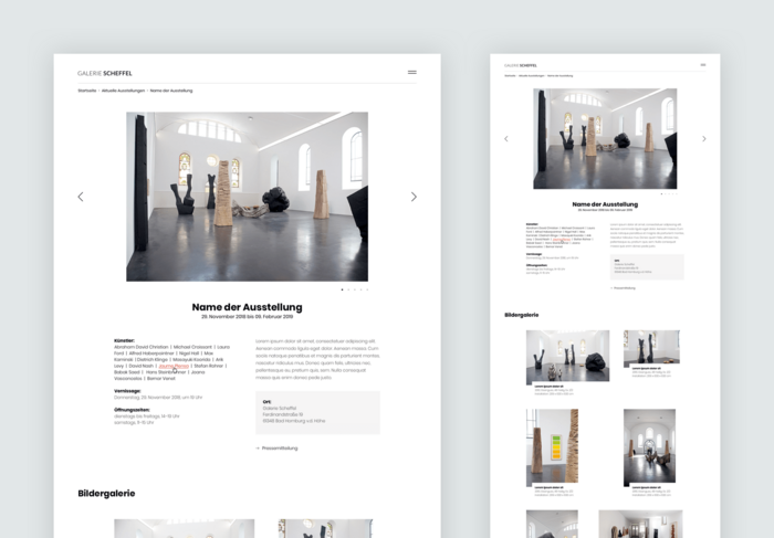 Galerie Scheffel TYPO3-Projekt Website Relaunch: Ausstellung Detail Screenshot