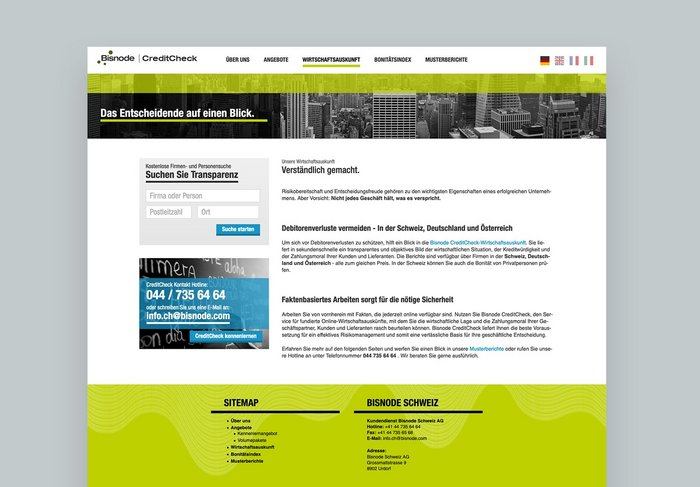 D&B CreditCheck Web Application Development: Detailseite Screen