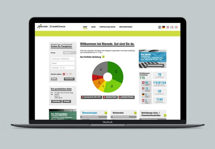 D&B CreditCheck Web Application Development: Portfolio Übersicht Screen