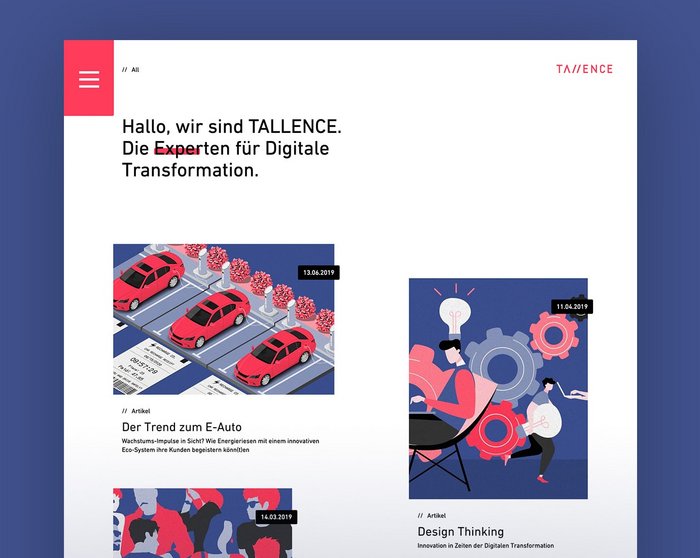 TALLENCE Projekt Website Relaunch Corporate Branding: Startseite Screenshot
